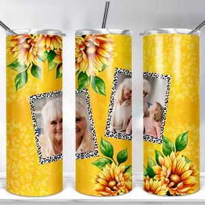 Sunflower Photo Tumbler Sublimation Designs, 20oz Skinny Tumbler For Sublimation, Grandma Photo Frame Tumbler Wrap PNG Digitals Download