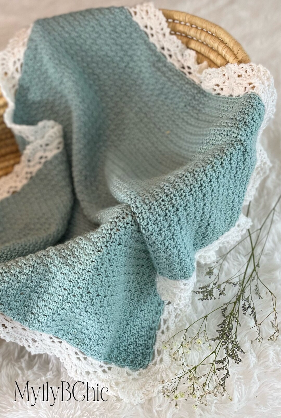 Blue/green Baby Blanket Green and White Baby Blanket Baby Gift Nursery