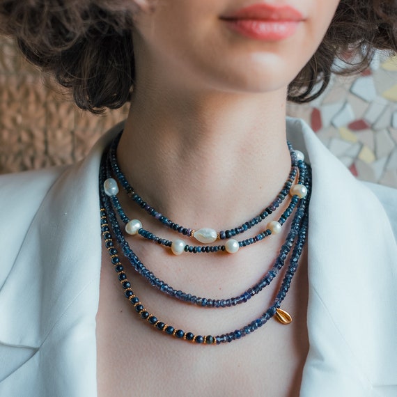 Sapphire Beads Necklace Single String 