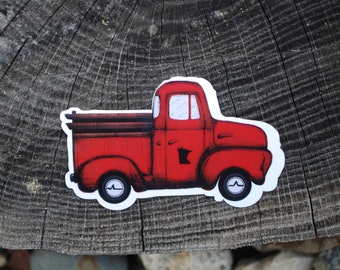 Red Truck MN Sticker: Waterproof Minnesota Decal