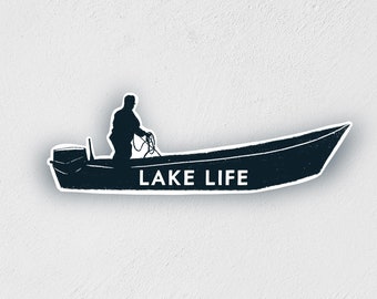 Lake Life Boat Sticker: Waterproof Fishing Decal (3")