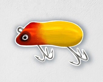 Vintage Red and Yellow Lure Sticker: Waterproof Decal