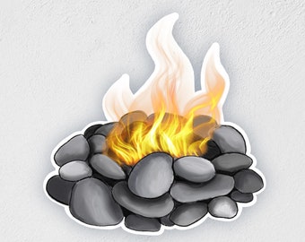 Waterproof Campfire Sticker: Hand-Drawn Fire Decal