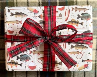 Hand-Drawn Fishing Gift Wrap Sheets: Outdoor Inspired Wrapping Paper