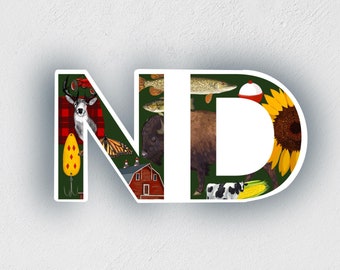 North Dakota Collage Sticker: ND Travel Decal, Waterproof
