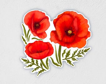 Poppies Sticker | Botanical | Hand-Drawn | Little Rocks Design | Laptop | Water Bottle Decal