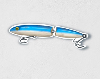 Vintage Blue Fishing Lure Sticker: Waterproof Boat Decal