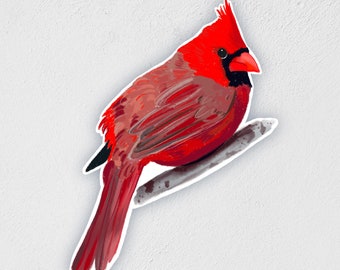 Cardinal Sticker: Waterproof Bird Decal, Hand-Drawn Art