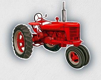 Red Tractor Sticker: Waterproof Farming Decal