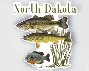 North Dakota Fish Sticker: Hand-Drawn Midwest Fishing Decal