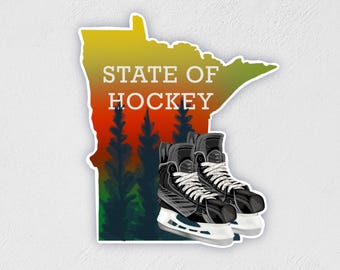 MN State of Hockey Sticker: Waterproof Laptop Decal