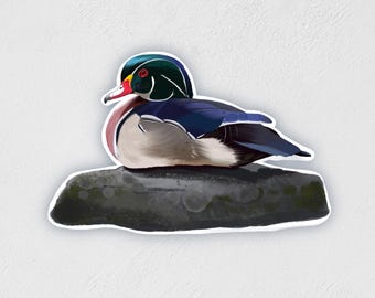 Wood Duck Sticker: Waterproof Decal, Hand-Drawn Art