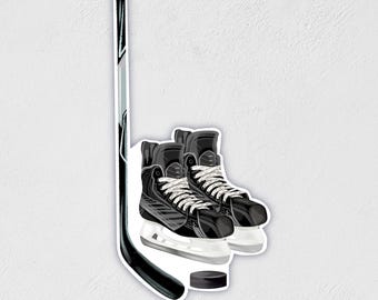 Hockey Skates & Stick Sticker: Waterproof Sports Decal - Little Rocks Design