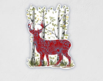 Scandinavian Deer Sticker: Waterproof Hand-Drawn Decal