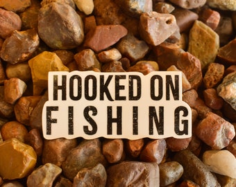 Hooked On Fishing Sticker: Waterproof Decal for Laptop, Car, Boat