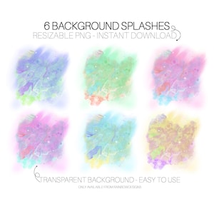 6 Watercolour Background Splashes | Printable PNG Graphics