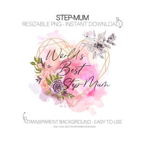 Les meilleurs cliparts de belle-mère au monde | Fête des Mères États-Unis | Sublimation de coeur floral PNG | Graphiques imprimables