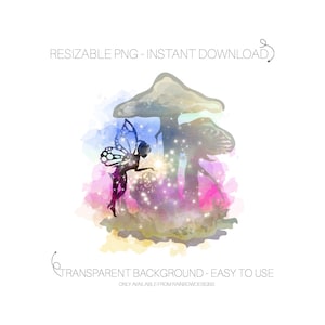 Fée et champignon vénéneux, aquarelle, sublimation PNG, design lutin, sublimation fantastique