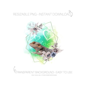 Bearded Dragon PNG | Reptile Sublimation Graphics | Lizard Lover Clipart | Watercolour Green Digital Download File | Geometric Frame