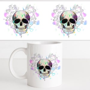 Valentine&#39;s Day Heart Skull Sublimation Mug Template, Skull Design, Gothic Heart