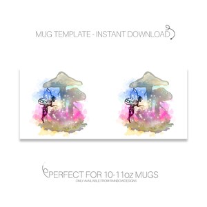 Modèle de tasse aquarelle fée et champignon vénéneux, sublimation, design lutin, sublimation fantastique