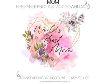 'S Werelds beste moeder-clipart | Moederdag VS | Bloemenhartsublimatie, png-bestand | Afdrukbare afbeeldingen