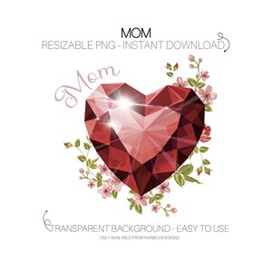 MOM Heart Clipart | Mother&#39;s Day Clipart | Floral Heart Sublimation PNG
