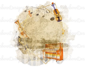 Musikinstrument PNG | Violine Grafik | Klavier Design | Geometrischer Sofort Download Rahmen | Noten Clipart