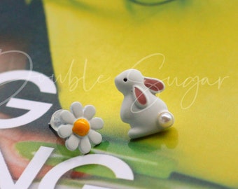 Rabbit and Daisy Ear Studs | Bunny and Flower Earrings | Gift for Kids