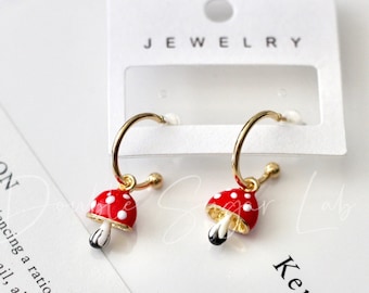 Mushroom Earrings | Hoop Dangle Earrings | Whimsical  Accessories | Nature Lover