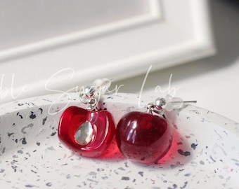Cherry Earrings | Fruit Earrings | Mismatched Earrings | Earrings Dangle | Rhinestone Jewelry