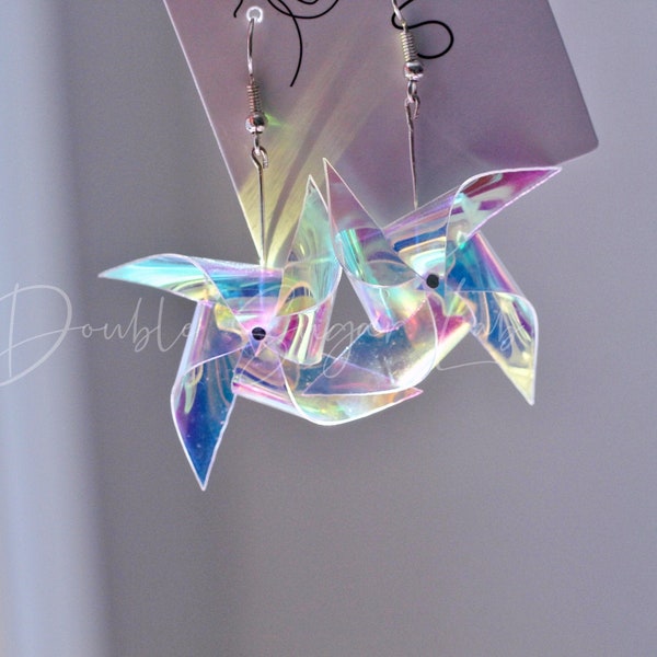 Holographic Windmill Earrings | Reflective Mermaid Earrings | Iridescent Earrings | Pastel Color | Dangle & Drop Earrings | Gift for Her