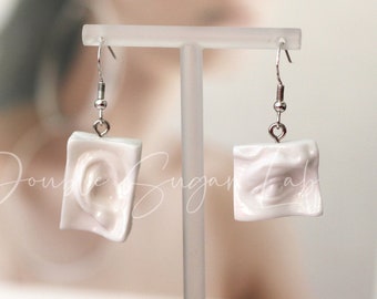 Sculpture Face Earrings: Resin Art Deco Silver Plated Hooks