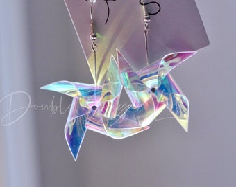 Holographic Windmill Earrings | Reflective Mermaid Earrings | Iridescent Earrings | Pastel Color | Dangle & Drop Earrings | Gift for Her