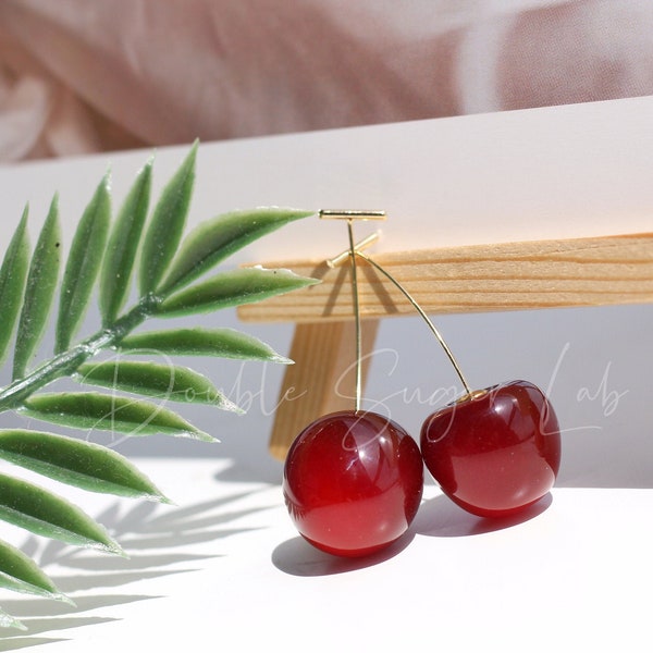 Cherry Earrings | Dangle Drop Earrings | Cute Fruit Earrings | Gift for Her | Realistic Fruit Earrings