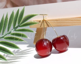 Cherry Earrings | Dangle Drop Earrings | Cute Fruit Earrings | Gift for Her | Realistic Fruit Earrings