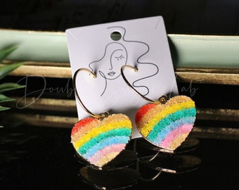 Rainbow Heart Hoop Earrings: LGBTQ Pride Jewelry