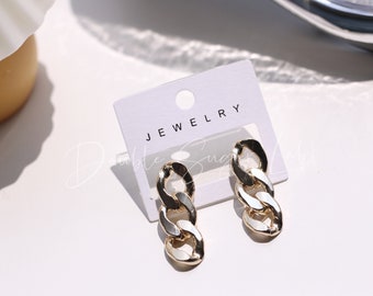 Silver Link Chain Dangle Earrings: Sterling Silver Posts