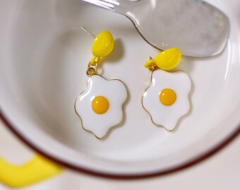 Sunny Side Up Egg Earrings: Acrylic & Sterling Silver