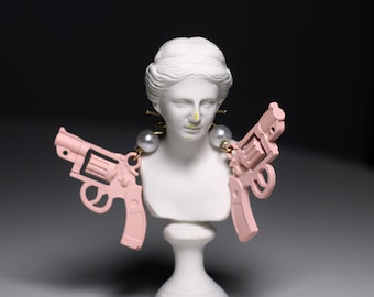 Whimsical Pink Gun Earrings | Pink Jewelry | Handmade Jewelry | Miniature Earrings | Party Wear | Gift for Her