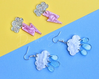 Raindrop Earrings | Thunder Earrings | Whimsical Accessory | Cloud Earrings | Statement Earrings
