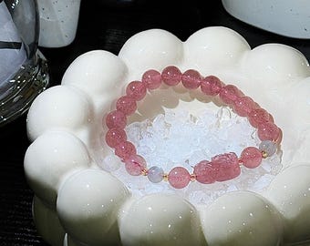 Strawberry Quartz, Moonstone, and Pi Xiu Bracelet – Attract Luck, Enhance Love Energy, Emotional Balance, and Protection