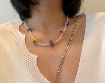 Y2K Beaded Choker: Handmade Fruit Necklace & Bracelet Set
