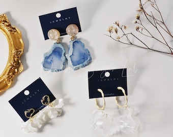 Blue Marble Resin Earrings: Sterling Silver, Handmade Jewelry