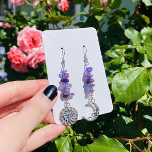 Sun and Moon Crystal Earrings/Witchy Jewelry/Hippie Jewelry/Fairy Jewelry/Crystal Jewelry/Gemstone Jewelry/Celestial Jewelry/Acessories