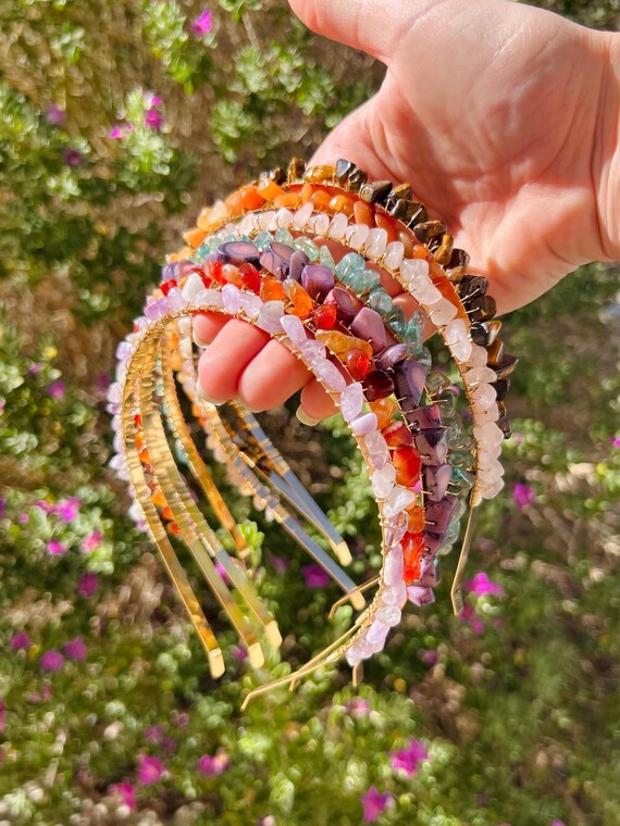 Handmade Crystal Chip Headband, Wire Wrapped Boho Hair 