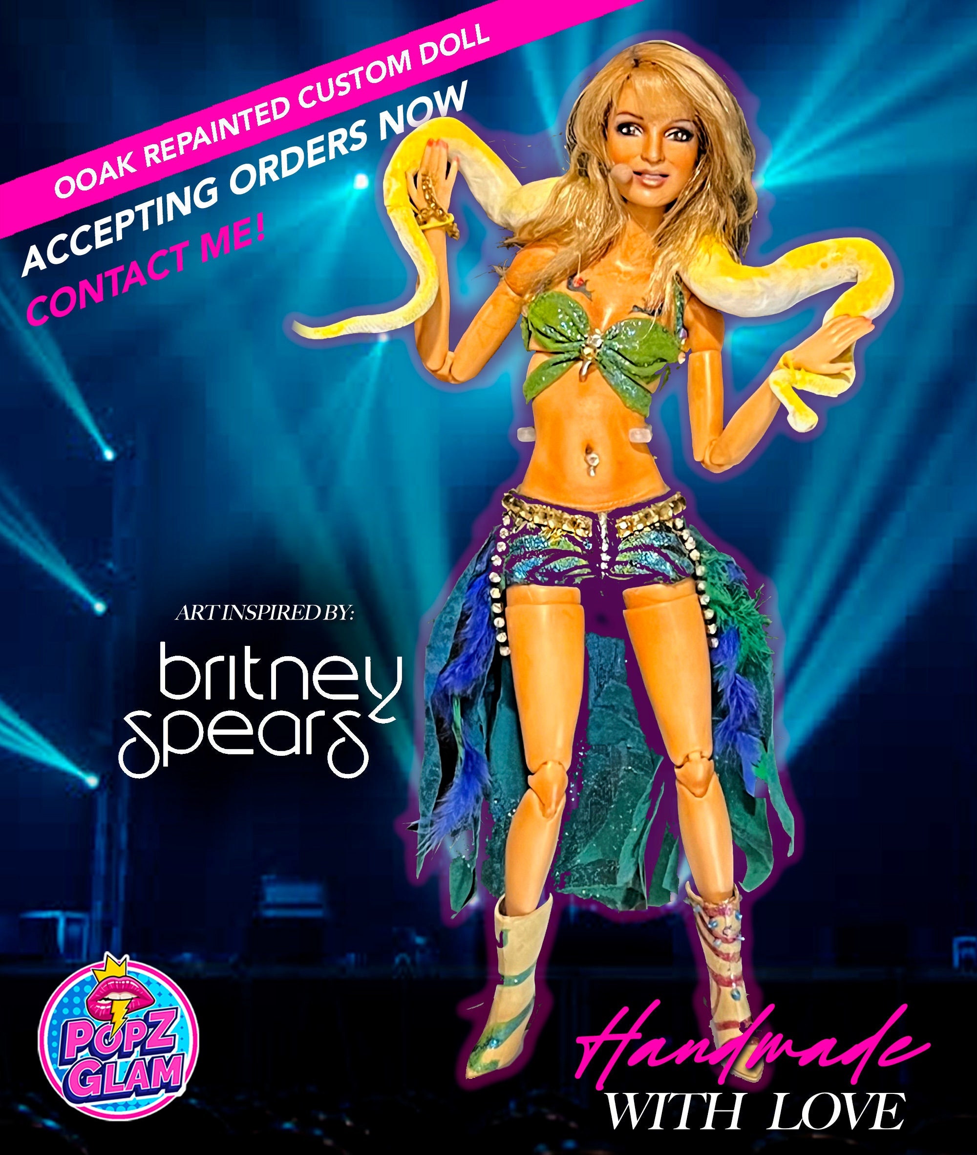 OOAK Barbie to BRITNEY SPEARS Repainted Doll |  Handmade Clothes and boots| Accepting Custom Orders! Celebrity dolls repaint
