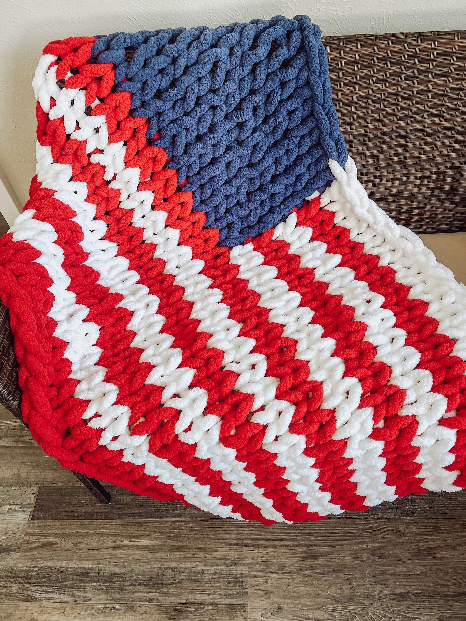 American Flag Chunky Knit Blanket / Handmade Chunky Knit Etsy