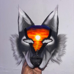 Handmade Zipper Wolf Mask | Realistic Faux Fur Canine Mask for Therian & Alterhuman Cosplay | Furry Partial Headpiece | Custom Galaxy Design