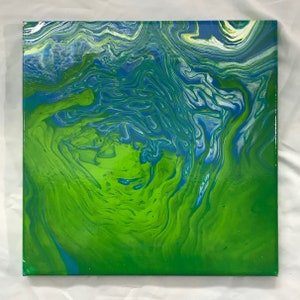 Acryl schilderen | &quot;Algenbloei&quot; | 12x12 Canvas | Vloeibare kunst